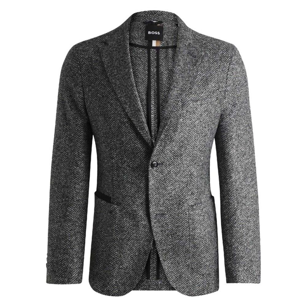 Boss Mens Herringbone Lapel Collar Blazer / Silver Print